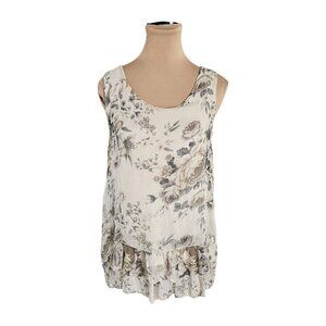 Giusy Lightweight Flowy Silk Floral Off White Blouse Sz S